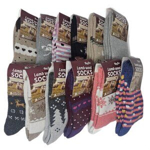 Women 12 Pack Lamb Wool Crew Socks Assorted Colors Ladies Warm Winter Size 9-11